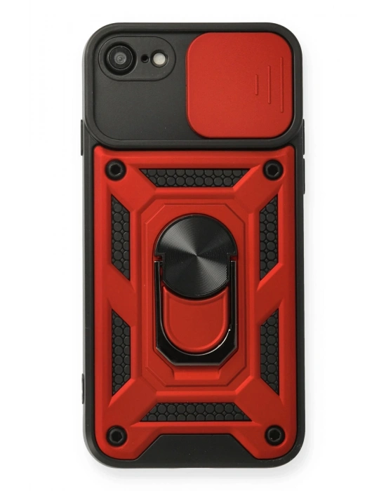 Newface iPhone 7 Kılıf Pars Lens Yüzüklü Silikon - Kırmızı