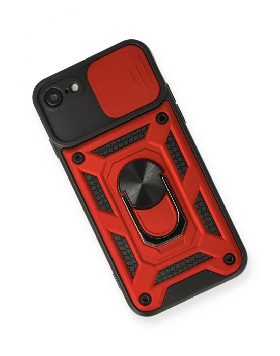 Newface iPhone 7 Kılıf Pars Lens Yüzüklü Silikon - Kırmızı