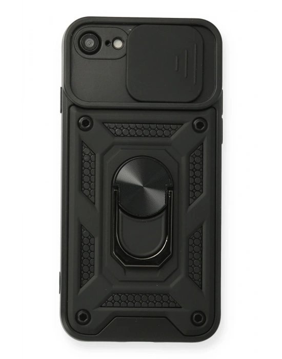 Newface iPhone 7 Kılıf Pars Lens Yüzüklü Silikon - Siyah