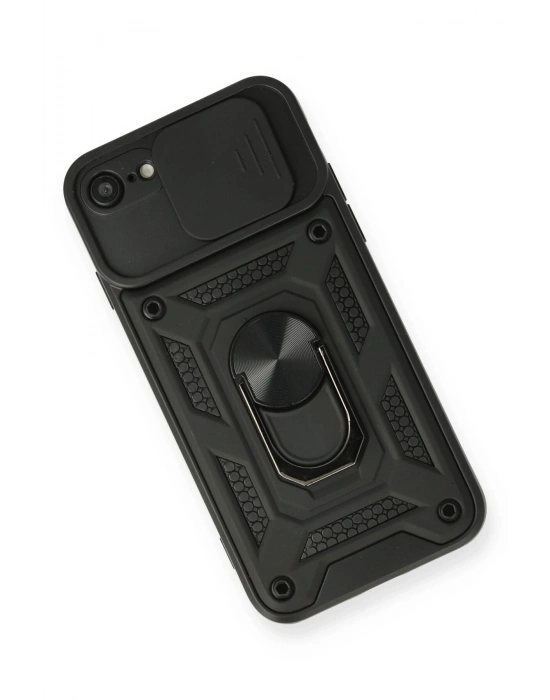 Newface iPhone 7 Kılıf Pars Lens Yüzüklü Silikon - Siyah