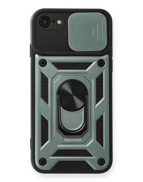 Newface iPhone 7 Kılıf Pars Lens Yüzüklü Silikon - Yeşil