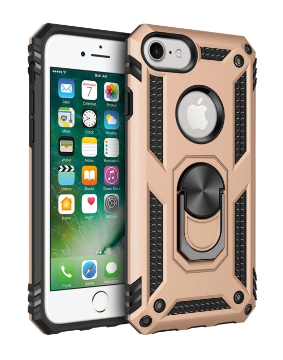 Newface iPhone 7 Kılıf Sofya Yüzüklü Silikon Kapak - Gold