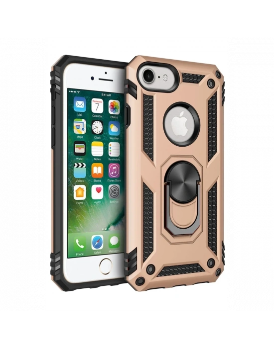 Newface iPhone 7 Kılıf Sofya Yüzüklü Silikon Kapak - Gold