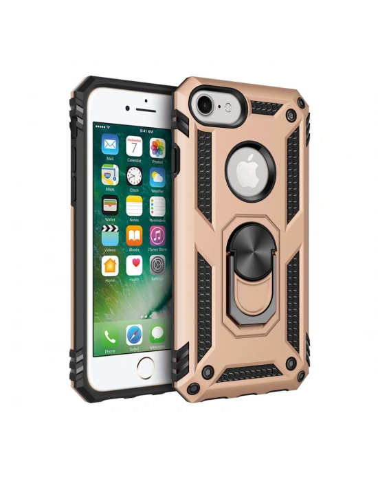 Newface iPhone 7 Kılıf Sofya Yüzüklü Silikon Kapak - Gold