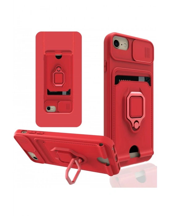 Newface iPhone 7 Kılıf Zuma Kartvizitli Yüzüklü Silikon - Kırmızı