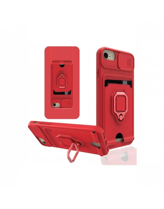 Newface iPhone 7 Kılıf Zuma Kartvizitli Yüzüklü Silikon - Kırmızı