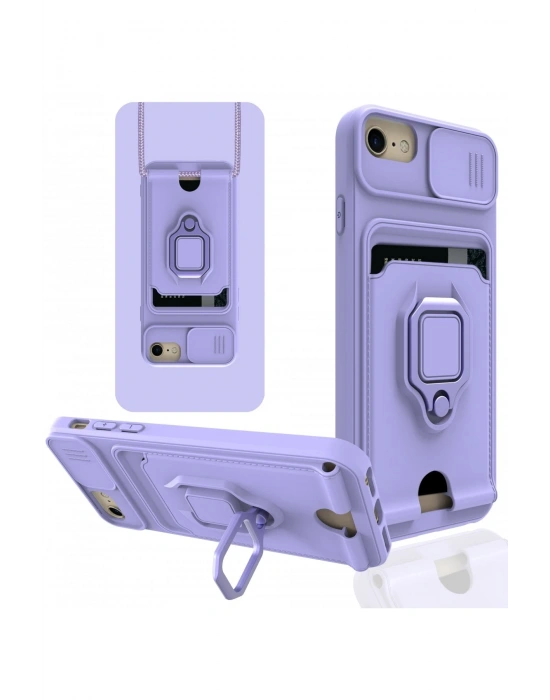 Newface iPhone 7 Kılıf Zuma Kartvizitli Yüzüklü Silikon - Lila