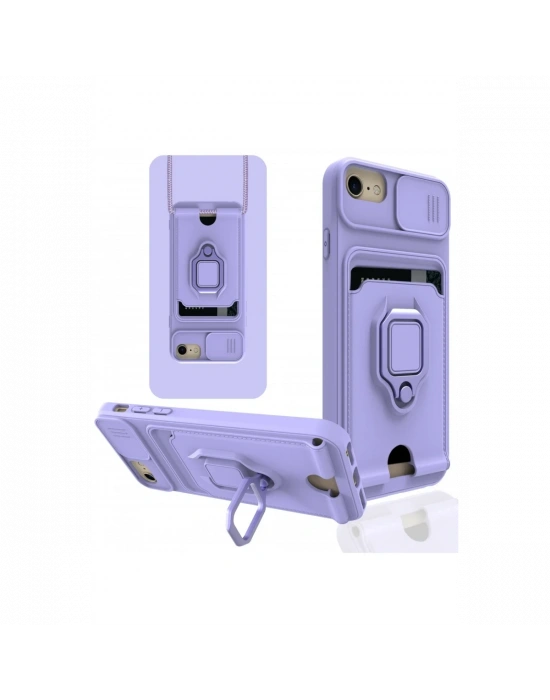 Newface iPhone 7 Kılıf Zuma Kartvizitli Yüzüklü Silikon - Lila