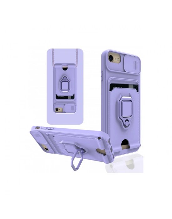 Newface iPhone 7 Kılıf Zuma Kartvizitli Yüzüklü Silikon - Lila