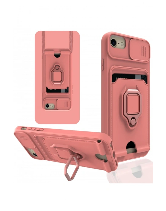 Newface iPhone 7 Kılıf Zuma Kartvizitli Yüzüklü Silikon - Pembe