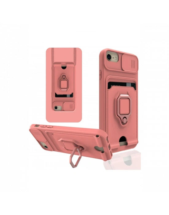 Newface iPhone 7 Kılıf Zuma Kartvizitli Yüzüklü Silikon - Pembe