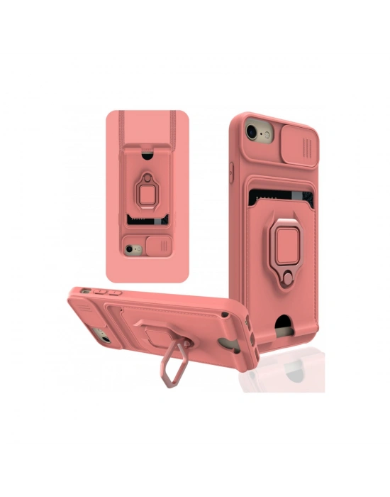 Newface iPhone 7 Kılıf Zuma Kartvizitli Yüzüklü Silikon - Pembe