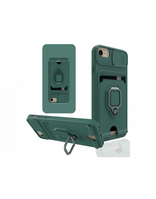 Newface iPhone 7 Kılıf Zuma Kartvizitli Yüzüklü Silikon - Yeşil