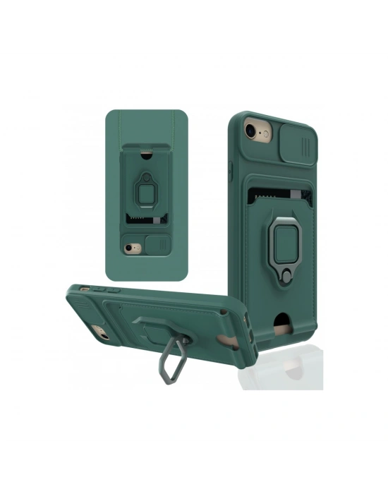 Newface iPhone 7 Kılıf Zuma Kartvizitli Yüzüklü Silikon - Yeşil