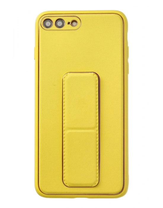 Newface iPhone 7 Plus Kılıf Coco Deri Standlı Kapak - Sarı