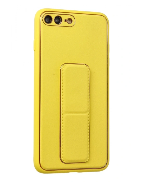 Newface iPhone 7 Plus Kılıf Coco Deri Standlı Kapak - Sarı