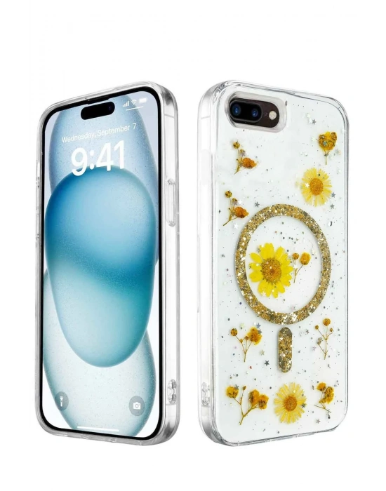 Newface iPhone 7 Plus Kılıf Daisy Simli Magsafe Kapak - Gold