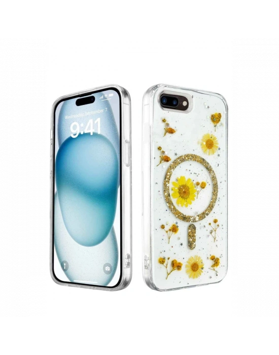 Newface iPhone 7 Plus Kılıf Daisy Simli Magsafe Kapak - Gold