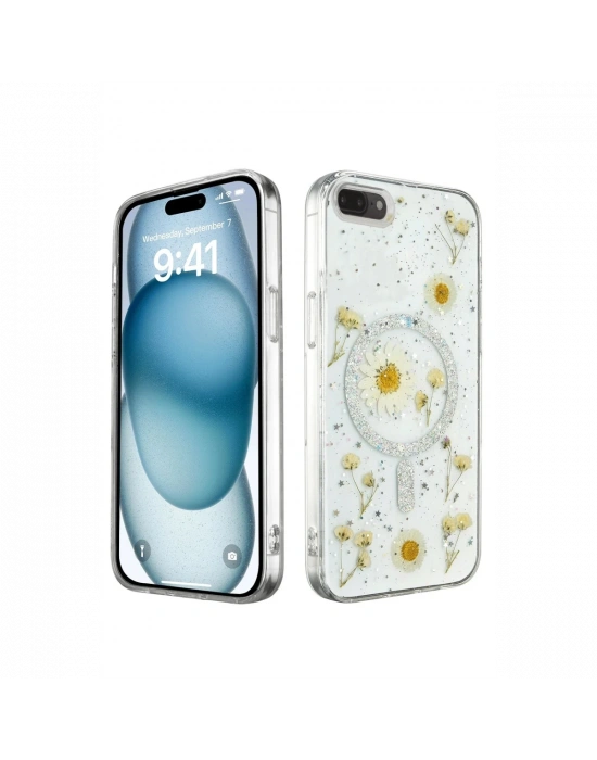 Newface iPhone 7 Plus Kılıf Daisy Simli Magsafe Kapak - Gümüş