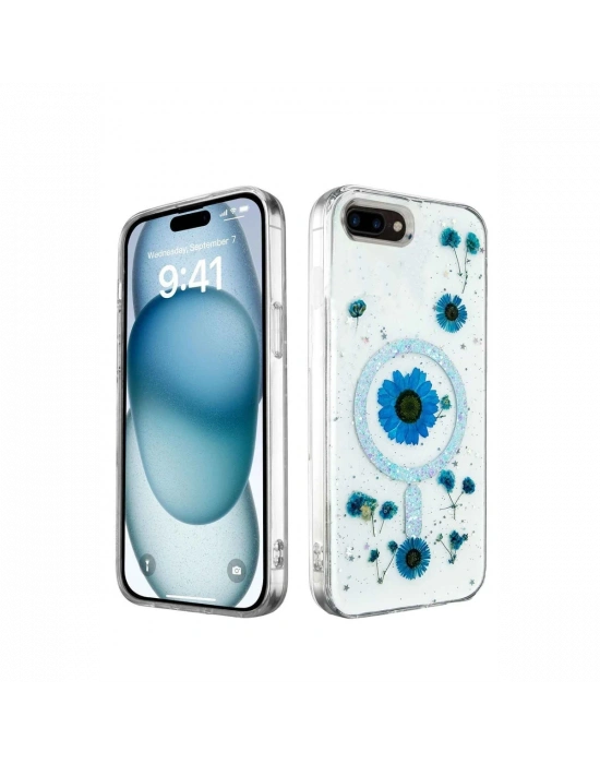 Newface iPhone 7 Plus Kılıf Daisy Simli Magsafe Kapak - Mavi