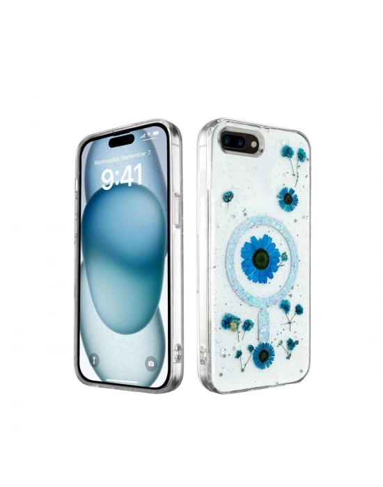 Newface iPhone 7 Plus Kılıf Daisy Simli Magsafe Kapak - Mavi