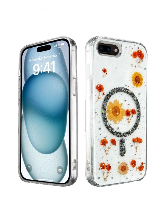 Newface iPhone 7 Plus Kılıf Daisy Simli Magsafe Kapak - Siyah