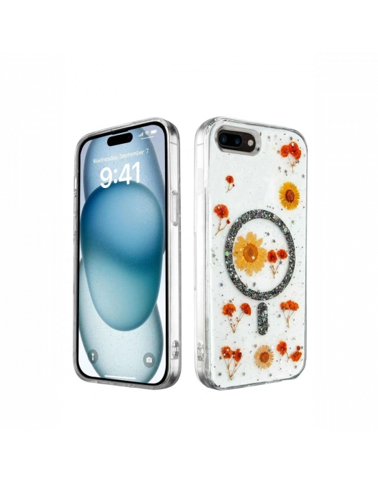 Newface iPhone 7 Plus Kılıf Daisy Simli Magsafe Kapak - Siyah