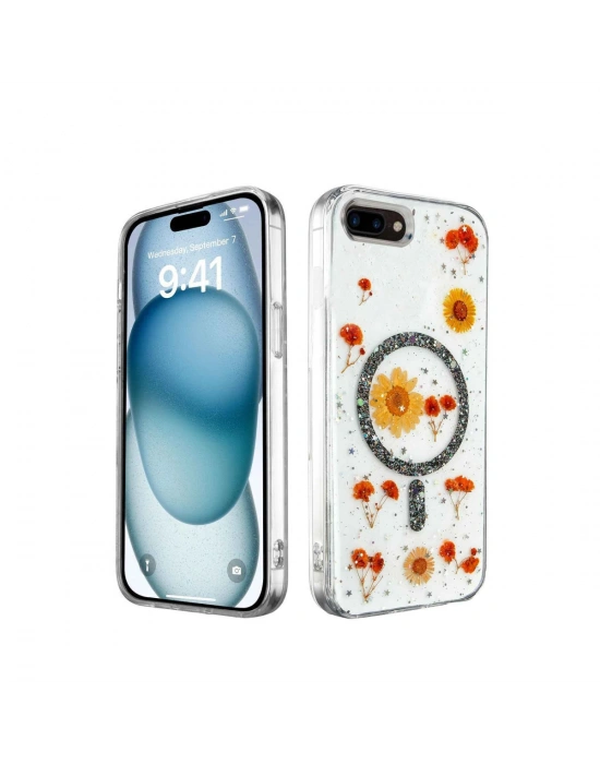 Newface iPhone 7 Plus Kılıf Daisy Simli Magsafe Kapak - Siyah