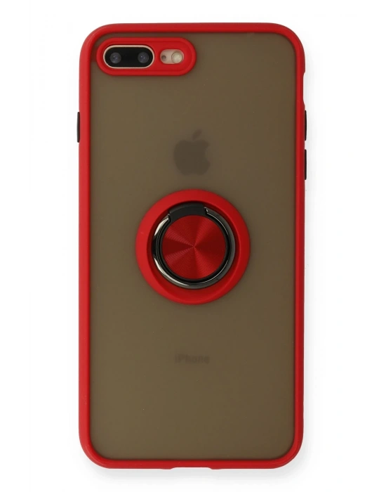Newface iPhone 7 Plus Kılıf Montreal Yüzüklü Silikon Kapak - Kırmızı