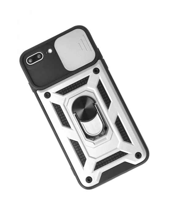 Newface iPhone 7 Plus Kılıf Pars Lens Yüzüklü Silikon - Gümüş