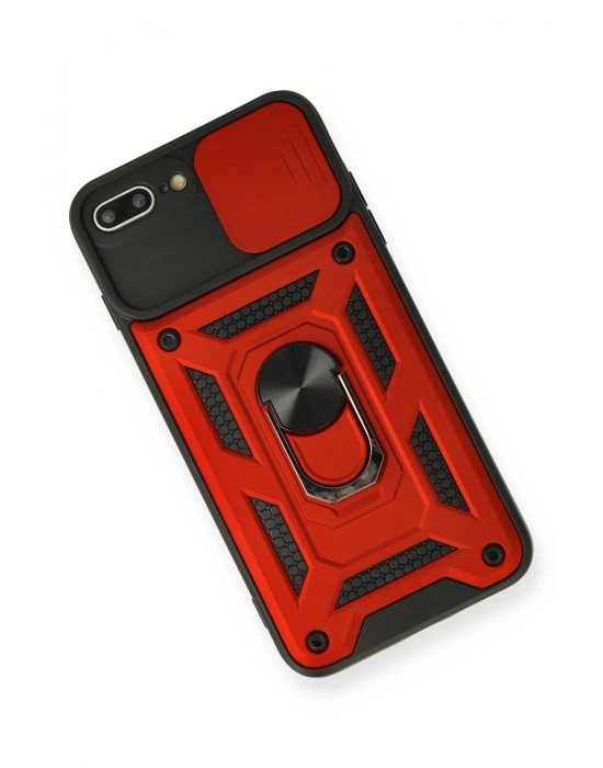 Newface iPhone 7 Plus Kılıf Pars Lens Yüzüklü Silikon - Kırmızı