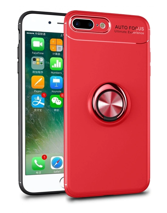 Newface iPhone 7 Plus Kılıf Range Yüzüklü Silikon - Kırmızı