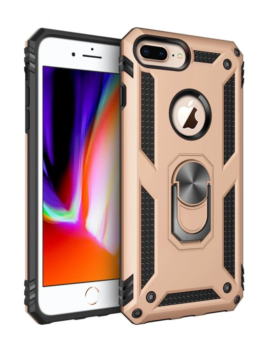 Newface iPhone 7 Plus Kılıf Sofya Yüzüklü Silikon Kapak - Gold