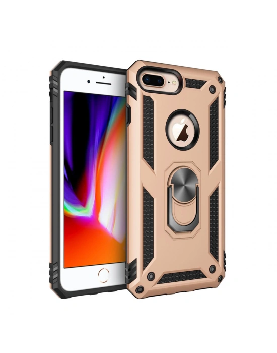 Newface iPhone 7 Plus Kılıf Sofya Yüzüklü Silikon Kapak - Gold