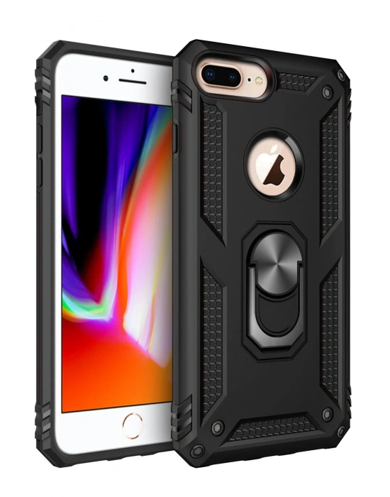 Newface iPhone 7 Plus Kılıf Sofya Yüzüklü Silikon Kapak - Siyah