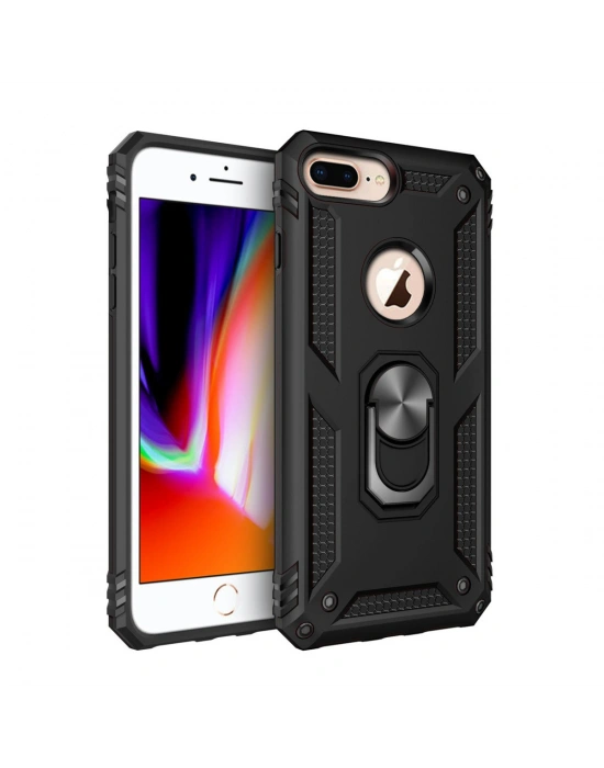 Newface iPhone 7 Plus Kılıf Sofya Yüzüklü Silikon Kapak - Siyah