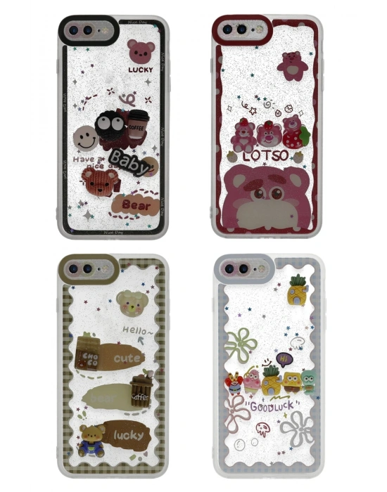 Newface iPhone 7 Plus Kılıf Sweet Desenli Silikon Kapak - Pembe