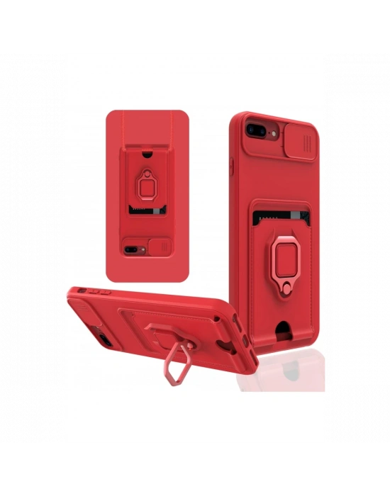 Newface iPhone 7 Plus Kılıf Zuma Kartvizitli Yüzüklü Silikon - Kırmızı