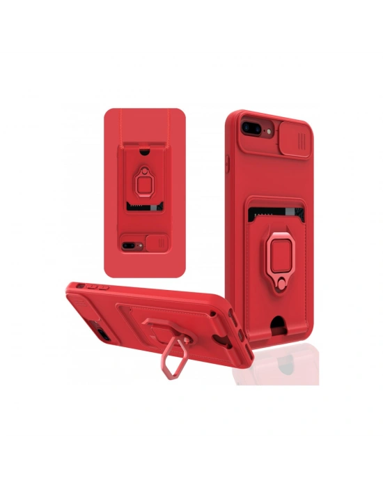 Newface iPhone 7 Plus Kılıf Zuma Kartvizitli Yüzüklü Silikon - Kırmızı