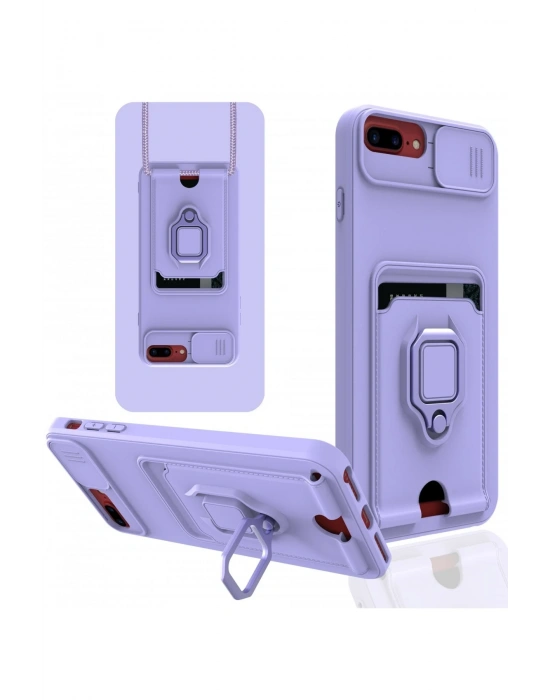 Newface iPhone 7 Plus Kılıf Zuma Kartvizitli Yüzüklü Silikon - Lila