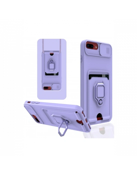 Newface iPhone 7 Plus Kılıf Zuma Kartvizitli Yüzüklü Silikon - Lila