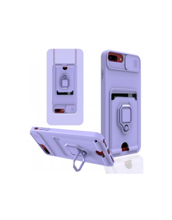 Newface iPhone 7 Plus Kılıf Zuma Kartvizitli Yüzüklü Silikon - Lila