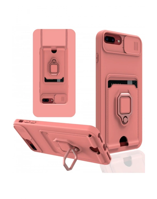 Newface iPhone 7 Plus Kılıf Zuma Kartvizitli Yüzüklü Silikon - Pembe