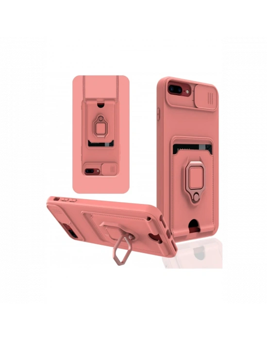 Newface iPhone 7 Plus Kılıf Zuma Kartvizitli Yüzüklü Silikon - Pembe