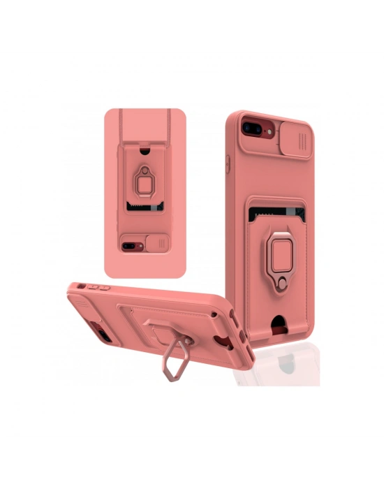 Newface iPhone 7 Plus Kılıf Zuma Kartvizitli Yüzüklü Silikon - Pembe