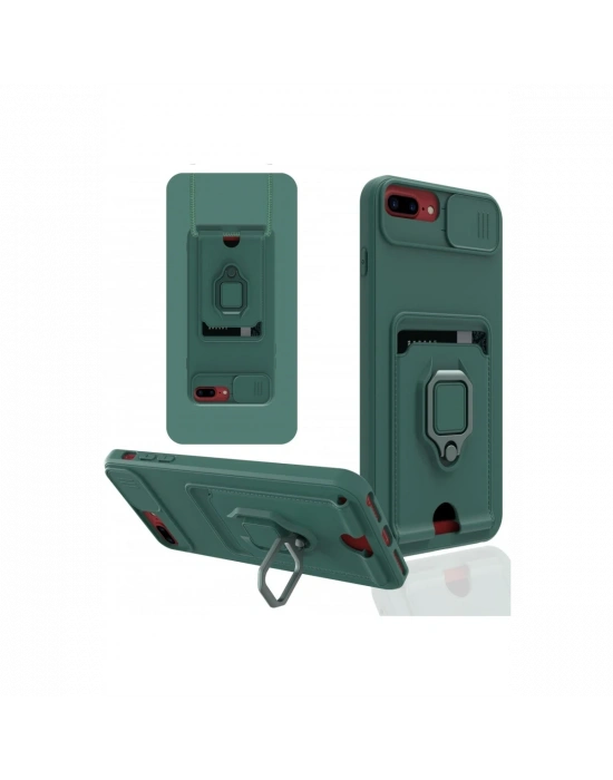 Newface iPhone 7 Plus Kılıf Zuma Kartvizitli Yüzüklü Silikon - Yeşil