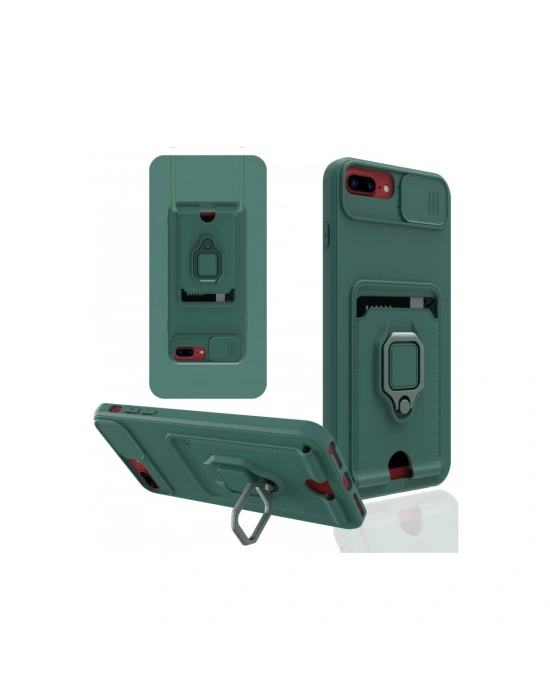 Newface iPhone 7 Plus Kılıf Zuma Kartvizitli Yüzüklü Silikon - Yeşil