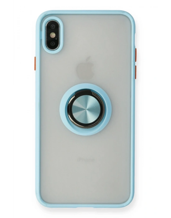 Newface iPhone X Kılıf Montreal Yüzüklü Silikon Kapak - Buz Mavi