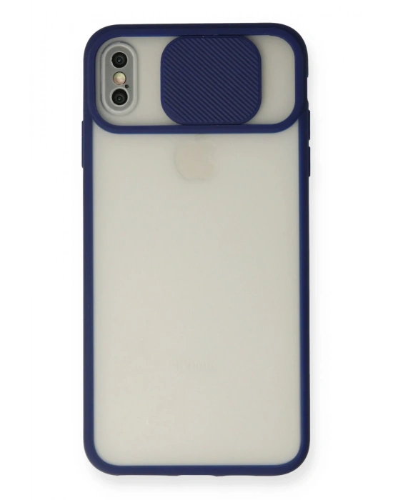 Newface iPhone X Kılıf Palm Buzlu Kamera Sürgülü Silikon - Lacivert