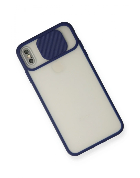 Newface iPhone X Kılıf Palm Buzlu Kamera Sürgülü Silikon - Lacivert